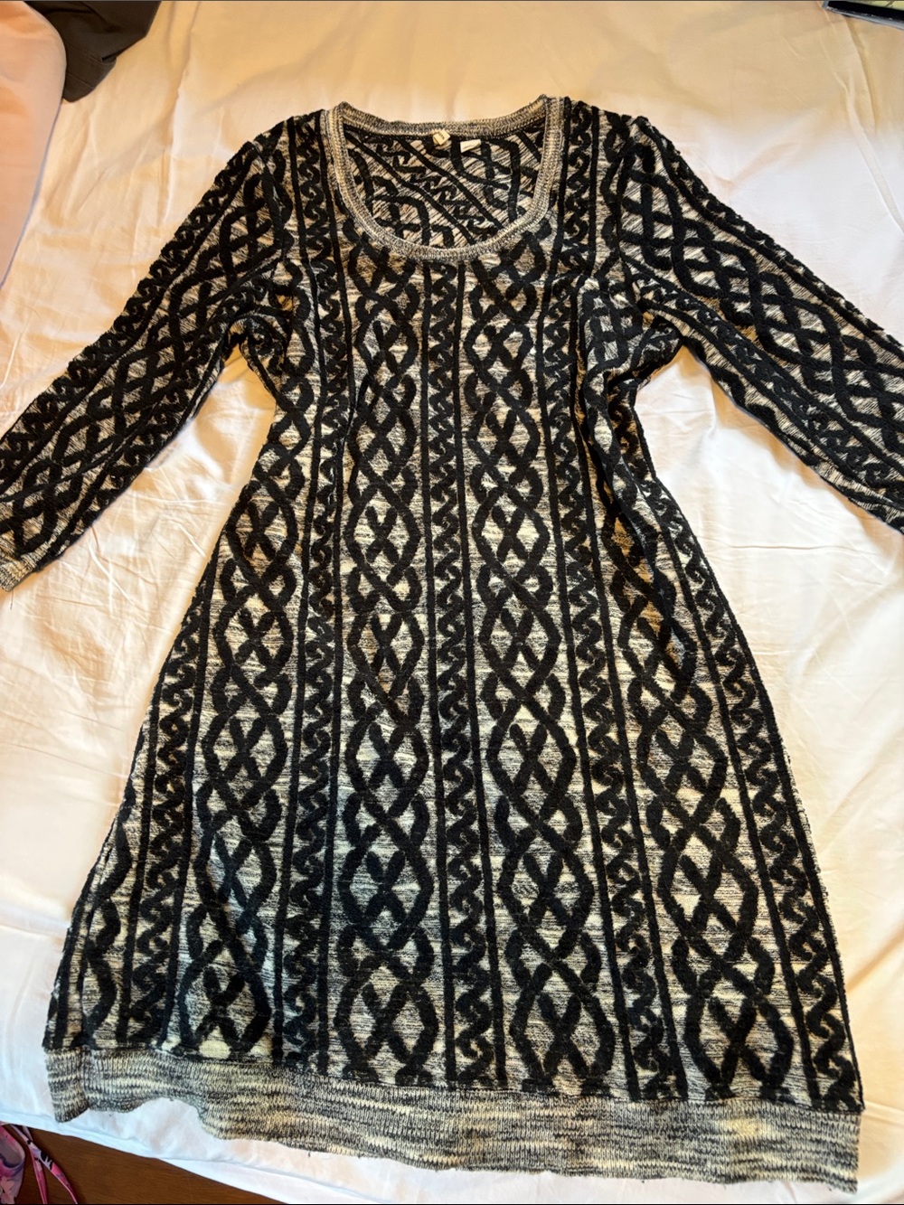 Anthropology MOTH black and Cream Patterned Knit Women's Dress